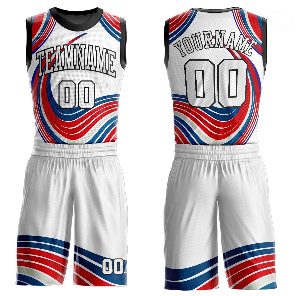 Custom White White-Red Round Neck Sublimation Basketball Uniform Jersey