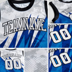 Custom White White-Royal Round Neck Sublimation Basketball Uniform Jersey detail