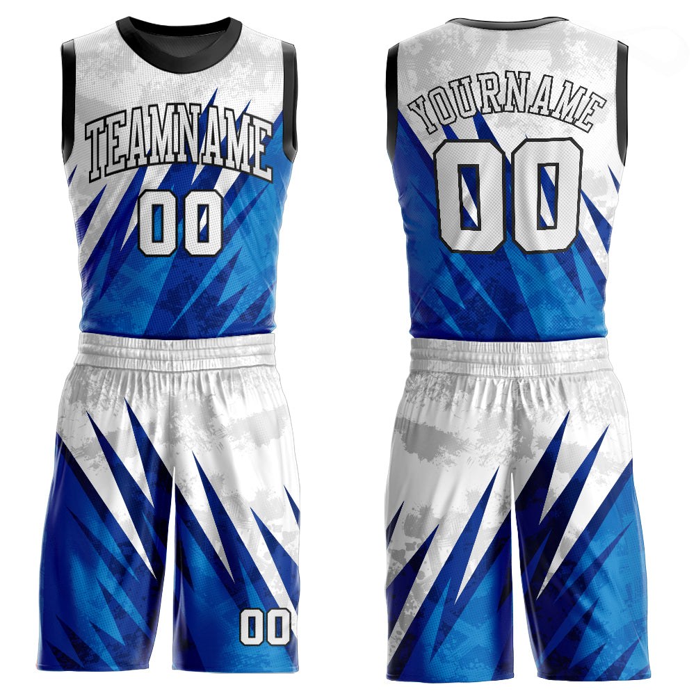 Custom White White-Royal Round Neck Sublimation Basketball Uniform Jersey photo 1