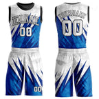 Custom White White-Royal Round Neck Sublimation Basketball Uniform Jersey photo 1