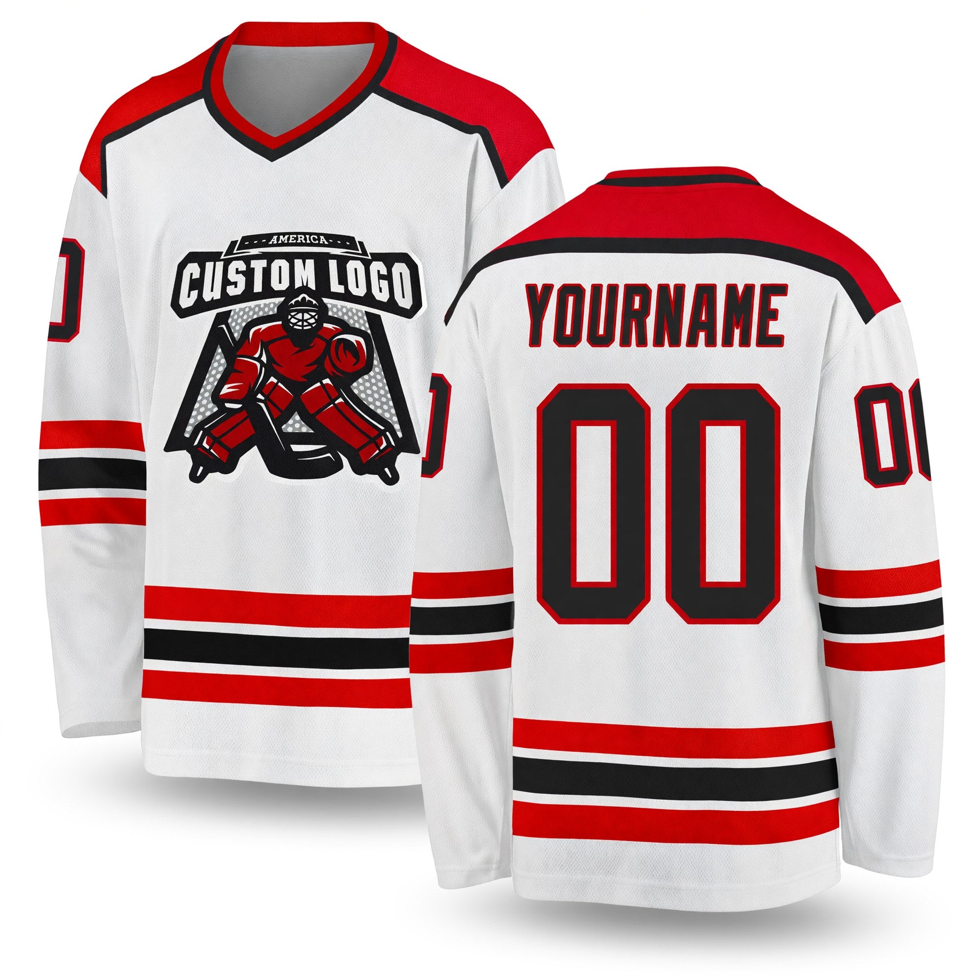 Custom White Black-Red Hockey Jersey
