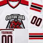 Custom White Black-Red Hockey Jersey detail