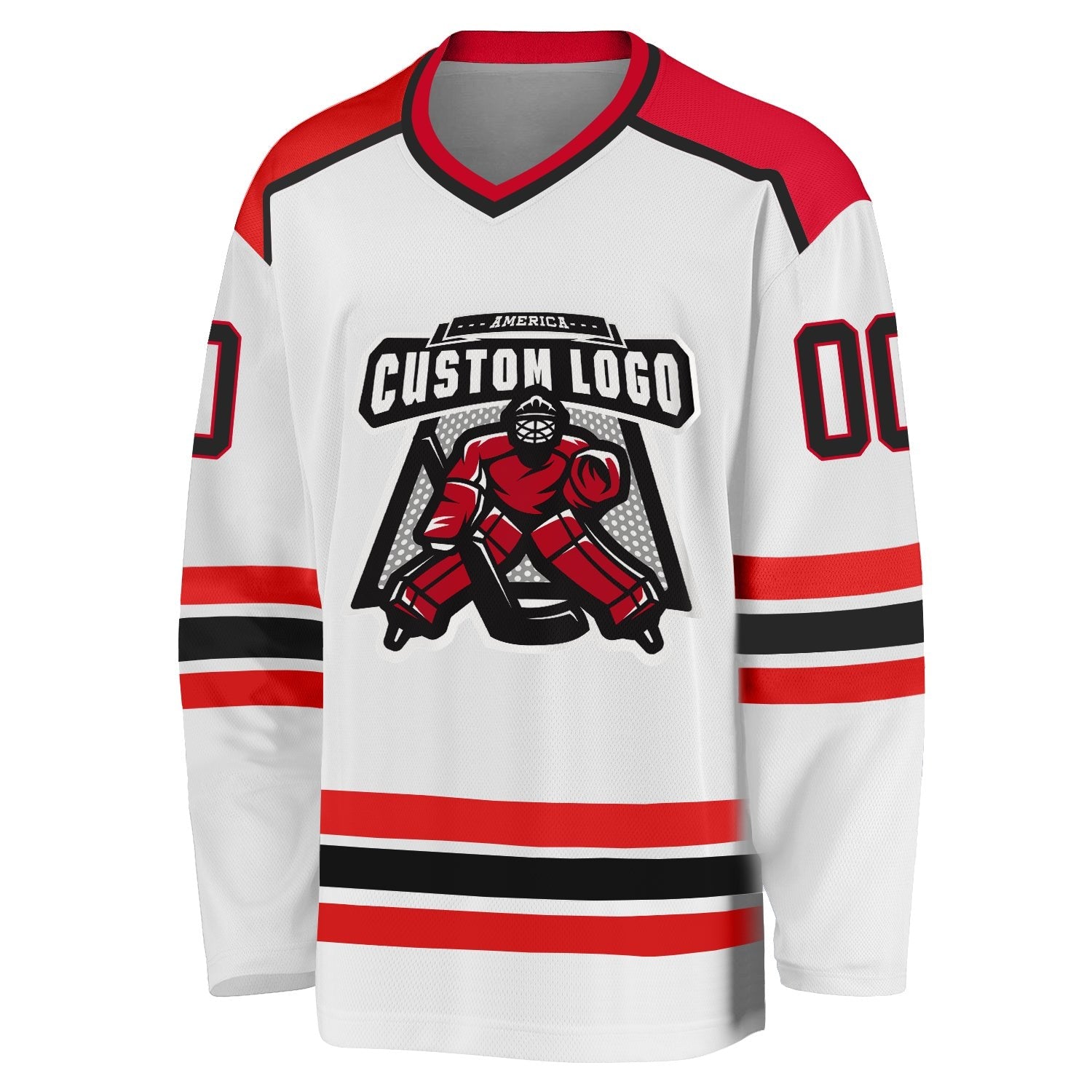 Custom White Black-Red Hockey Jersey photo 2