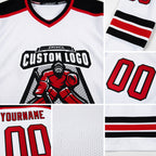 Custom White Red-Black Hockey Jersey detail