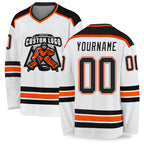 Custom White Black-Orange Hockey Jersey