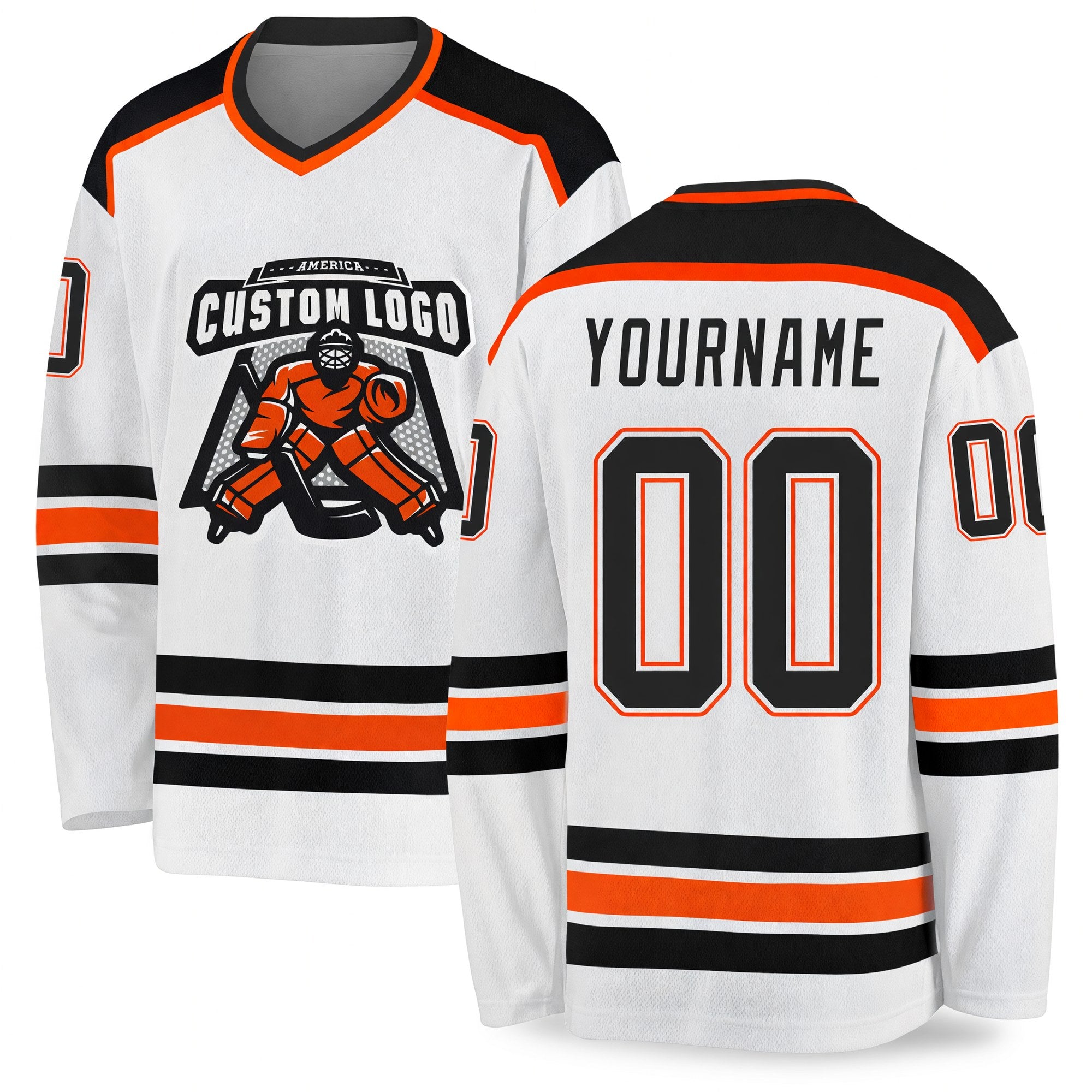 Custom White Black-Orange Hockey Jersey