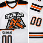 Custom White Black-Orange Hockey Jersey detail