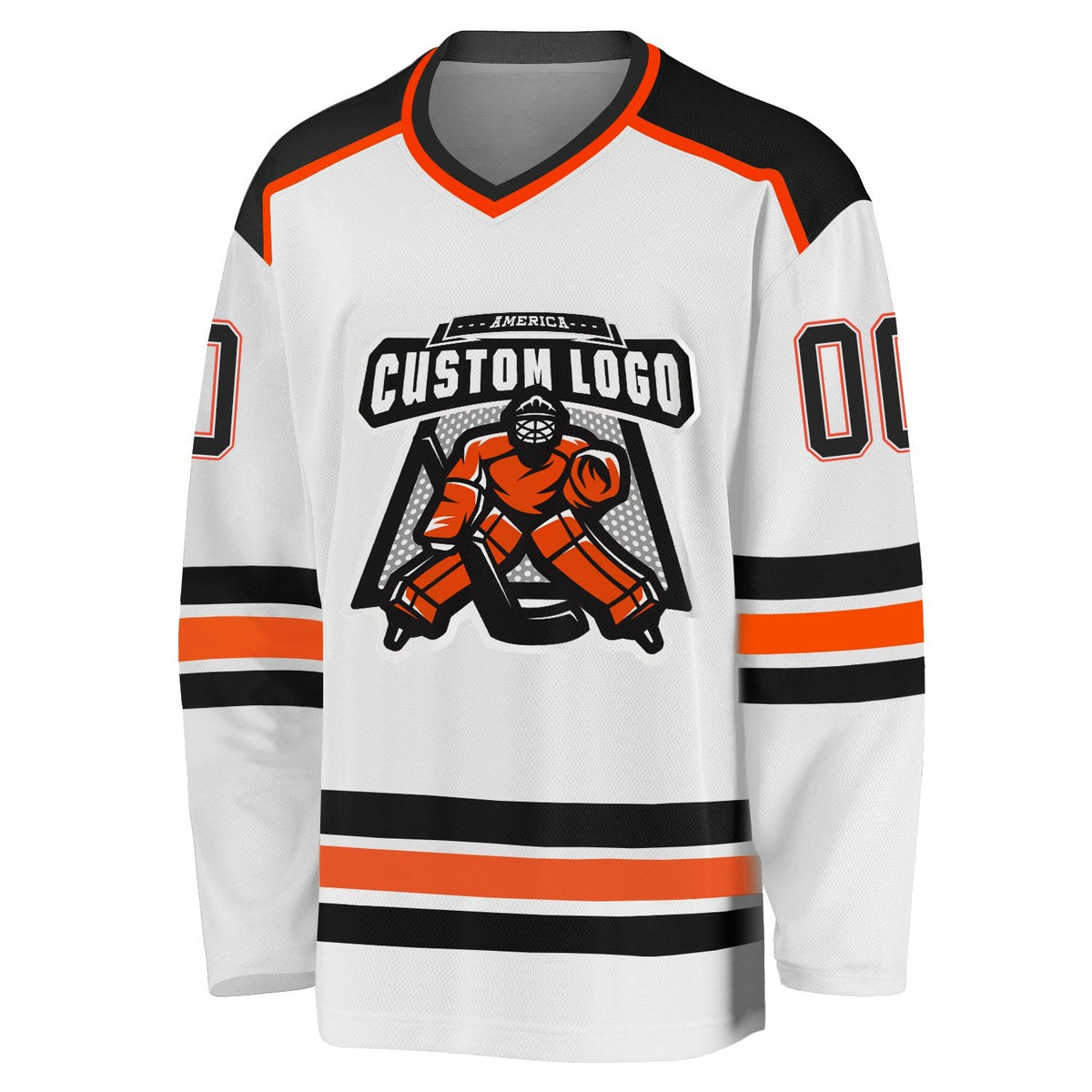 Custom White Black-Orange Hockey Jersey photo 2