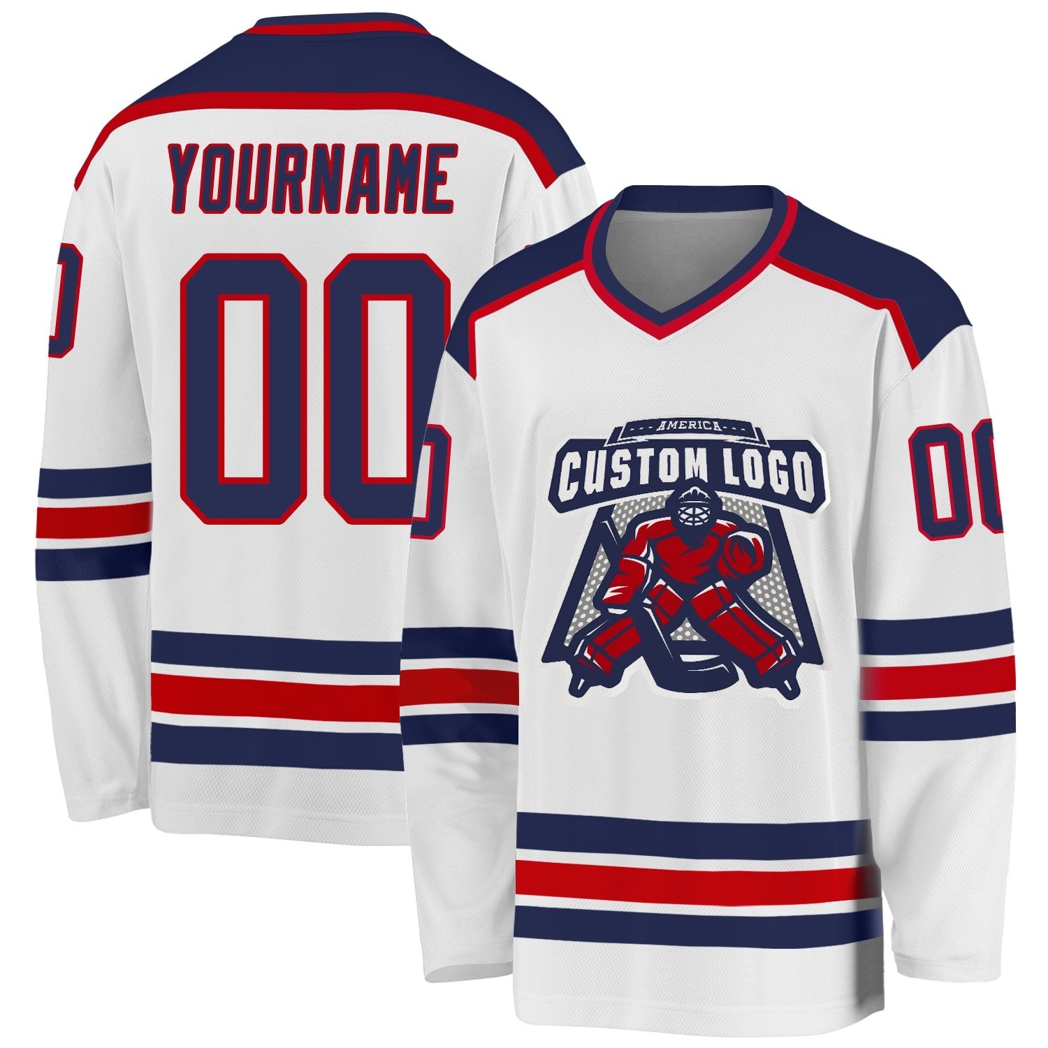 Custom White Navy-Red Hockey Jersey photo 1
