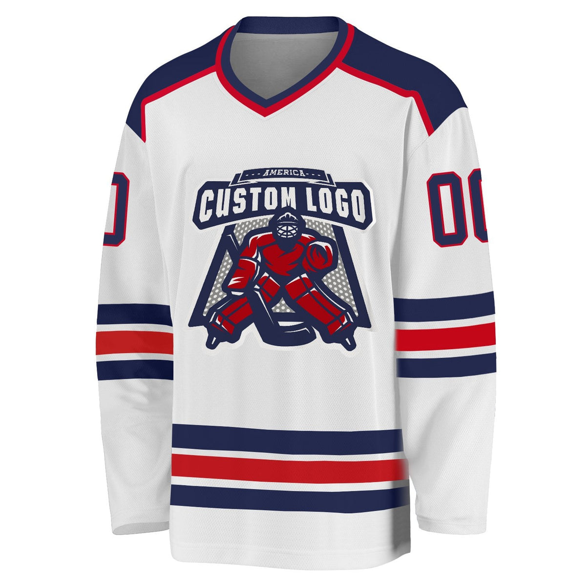 Custom White Navy-Red Hockey Jersey photo 2
