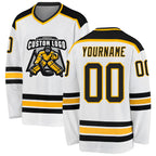 Custom White Black-Gold Hockey Jersey