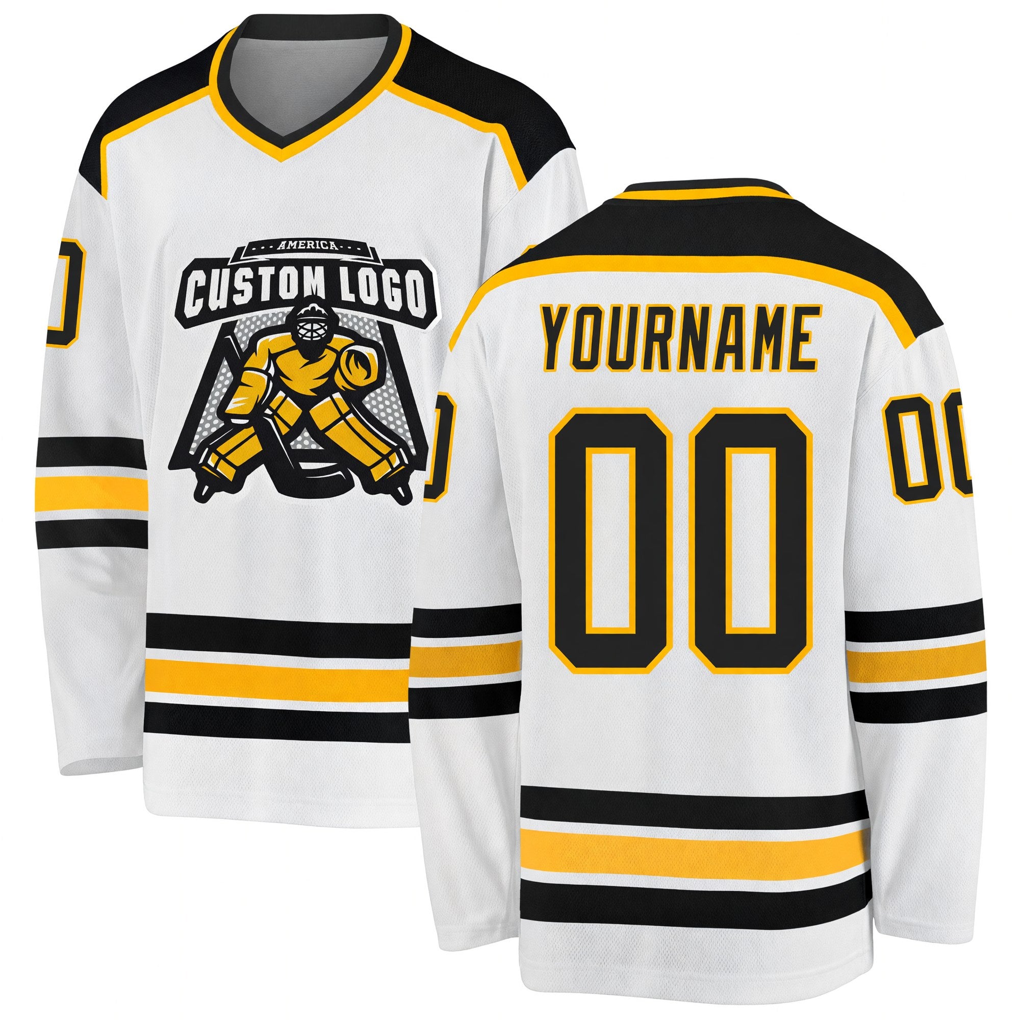 Custom White Black-Gold Hockey Jersey