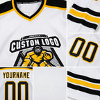 Custom White Black-Gold Hockey Jersey detail