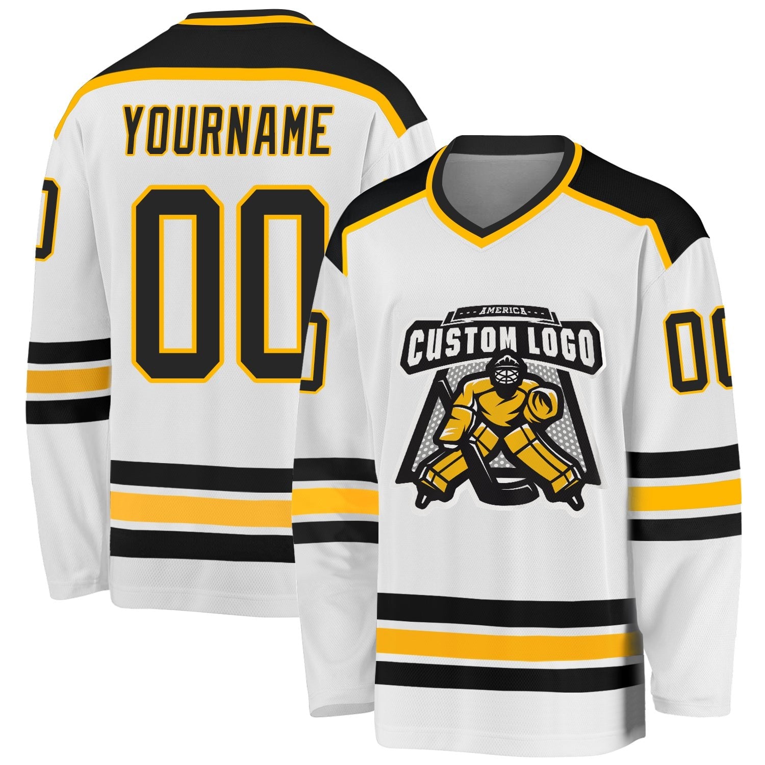 Custom White Black-Gold Hockey Jersey photo 1