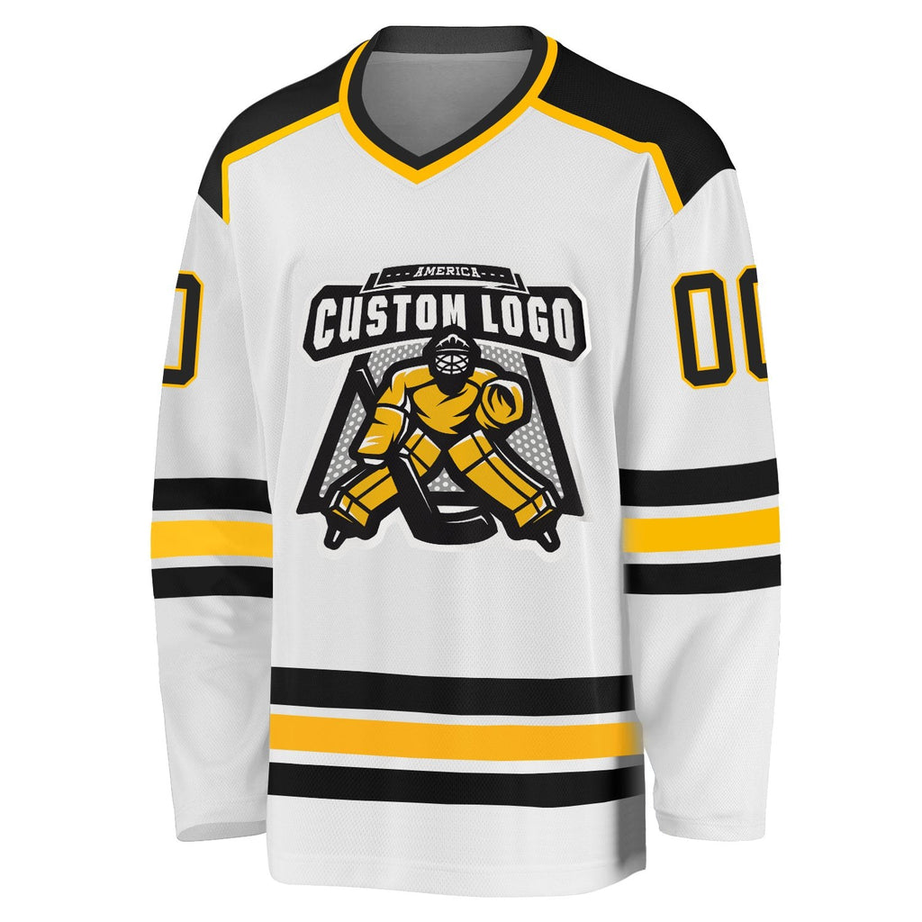 Custom White Black-Gold Hockey Jersey photo 2