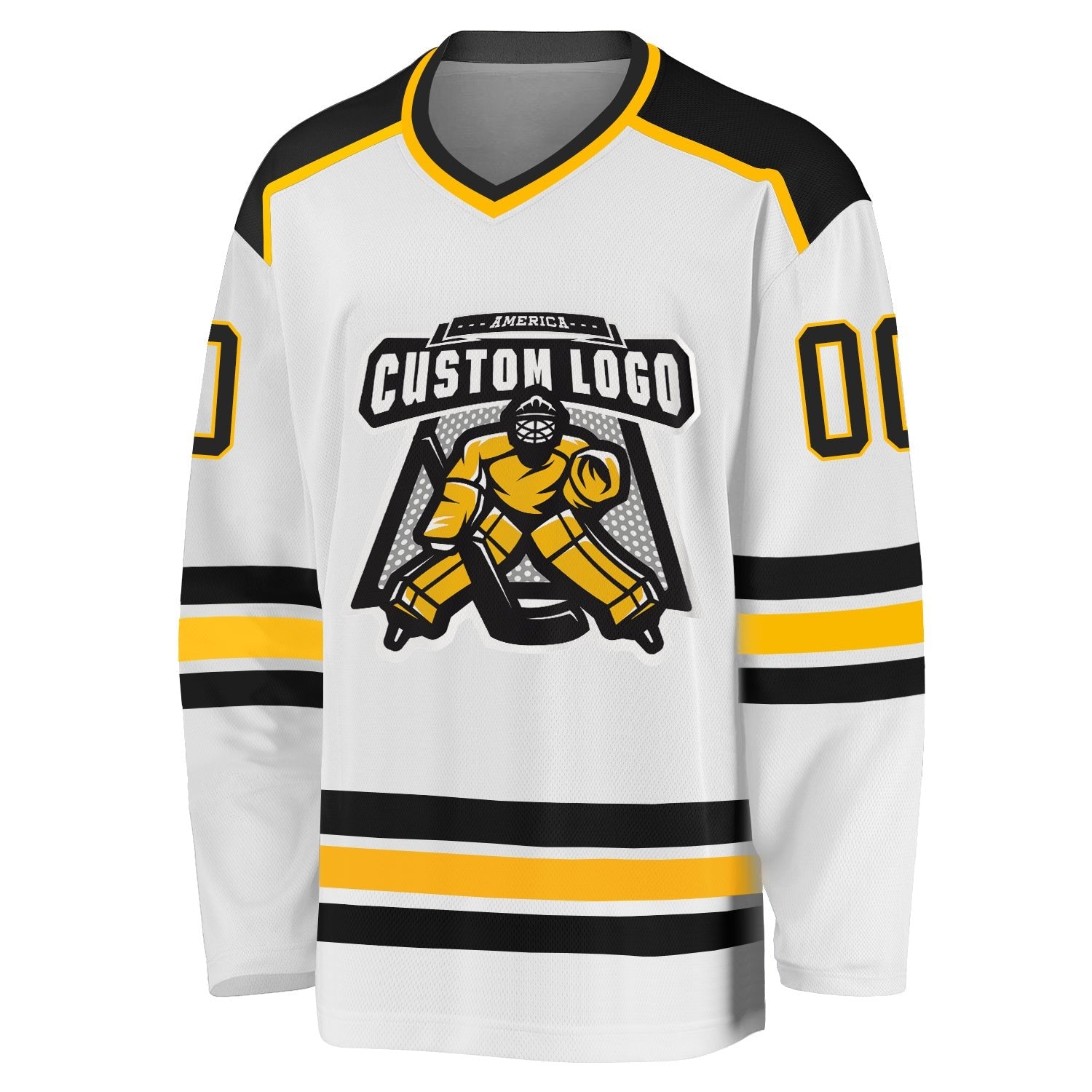 Custom White Black-Gold Hockey Jersey photo 2