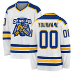 Custom White Royal-Gold Hockey Jersey