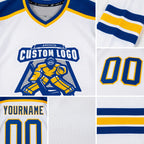 Custom White Royal-Gold Hockey Jersey detail