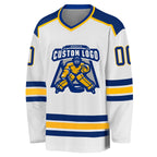 Custom White Royal-Gold Hockey Jersey photo 2