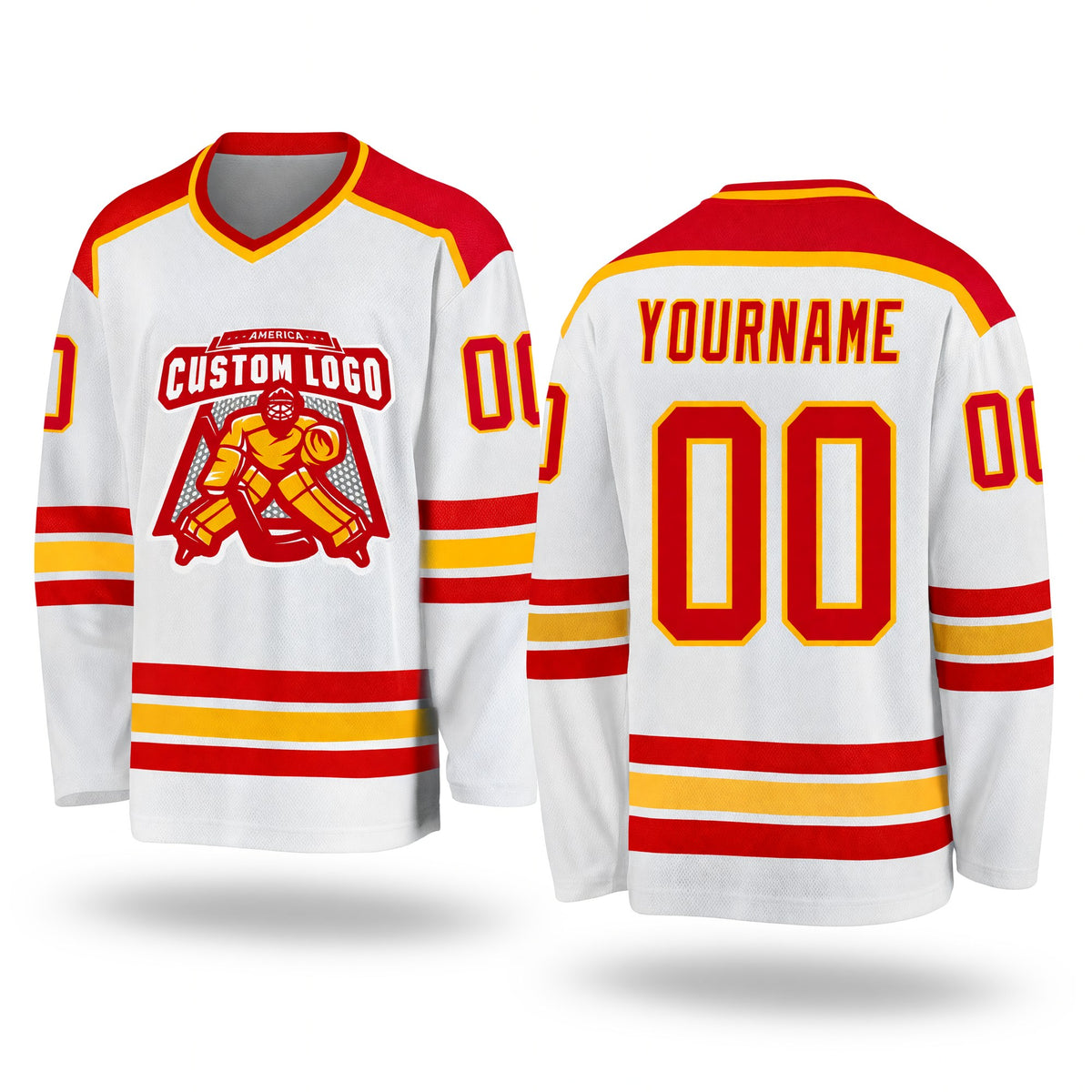 Custom White Red-Gold Hockey Jersey