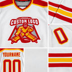 Custom White Red-Gold Hockey Jersey detail