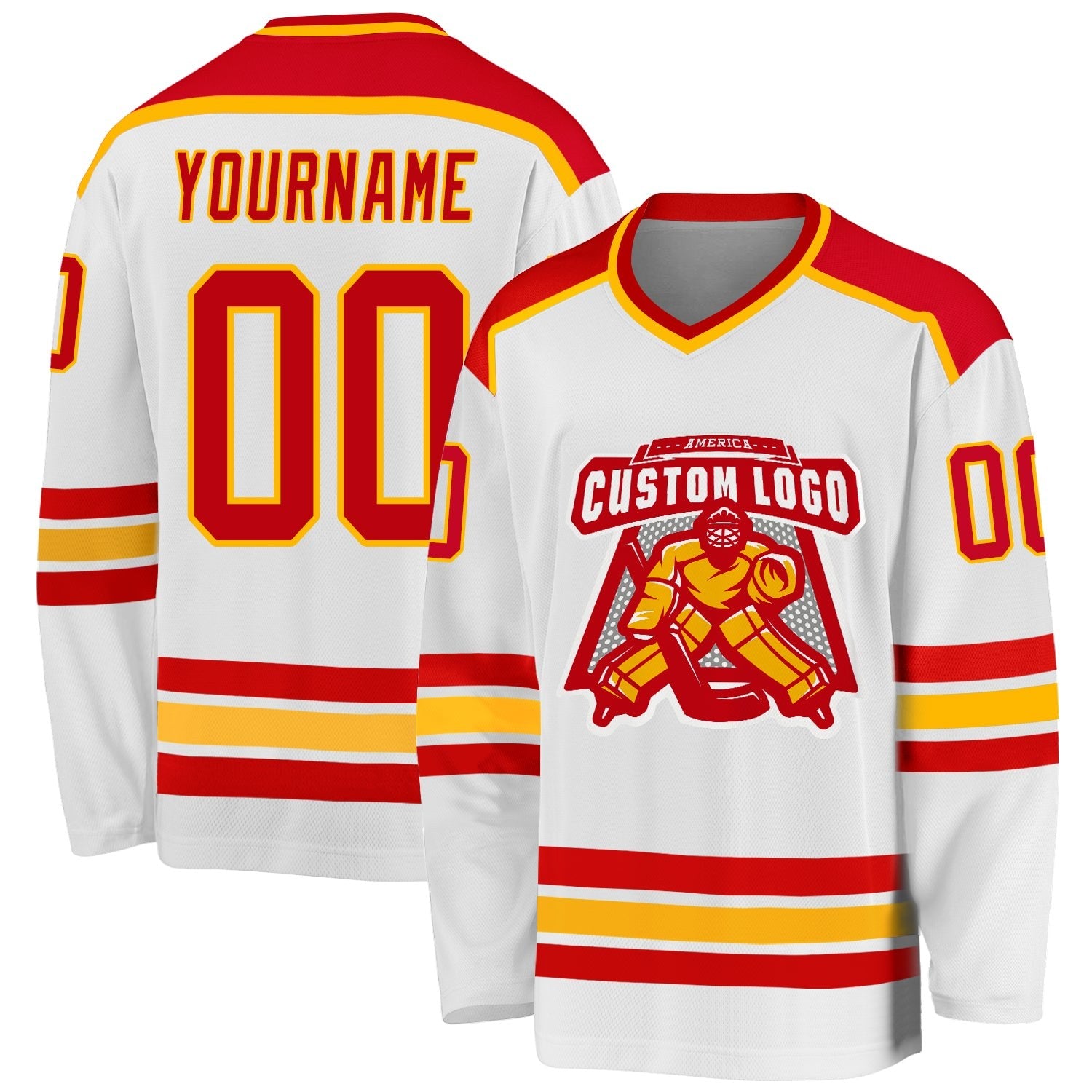 Custom White Red-Gold Hockey Jersey photo 1