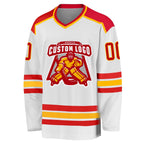 Custom White Red-Gold Hockey Jersey photo 2