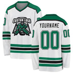 Custom White Kelly Green-Black Hockey Jersey