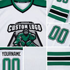 Custom White Kelly Green-Black Hockey Jersey detail