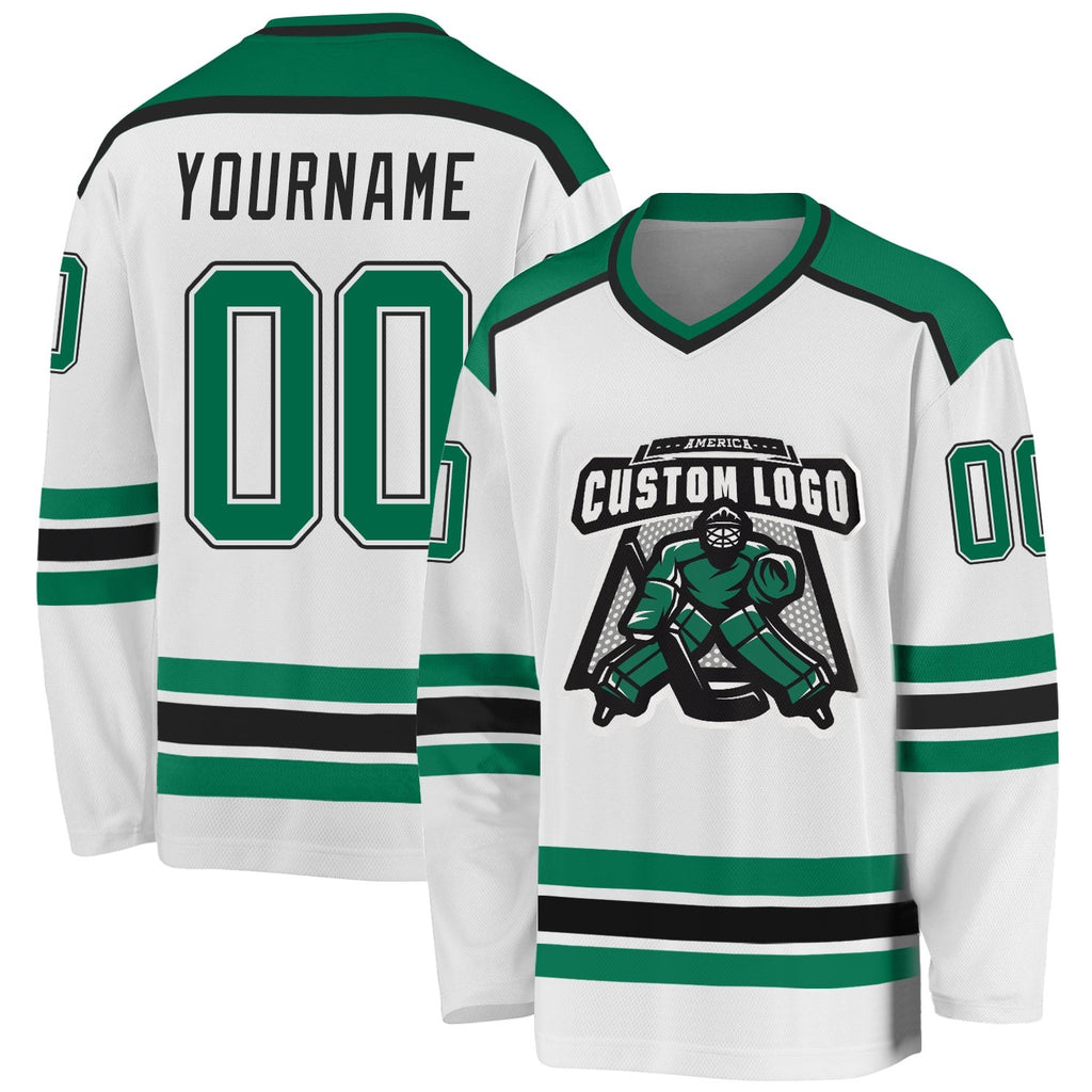 Custom White Kelly Green-Black Hockey Jersey photo 1