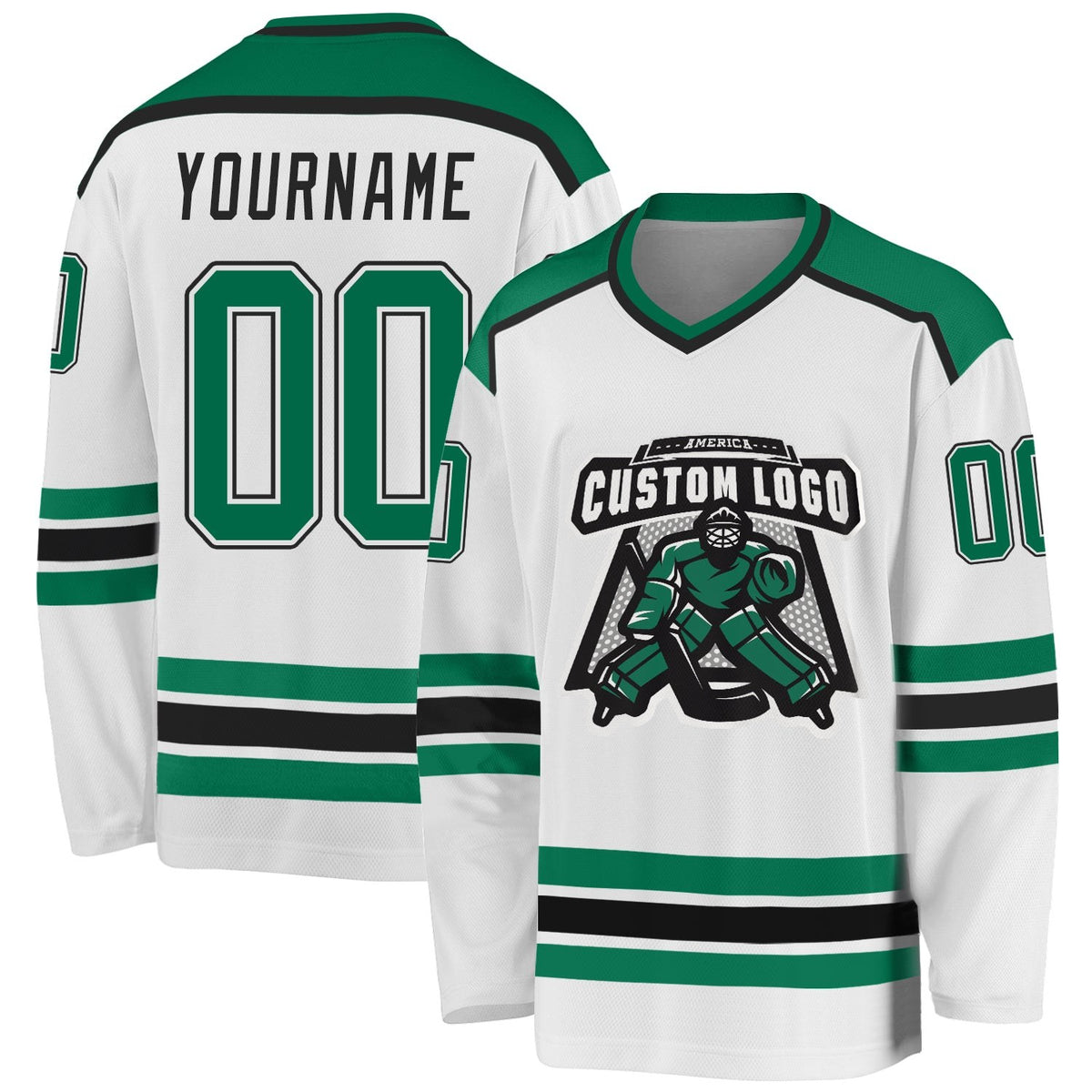 Custom White Kelly Green-Black Hockey Jersey photo 1