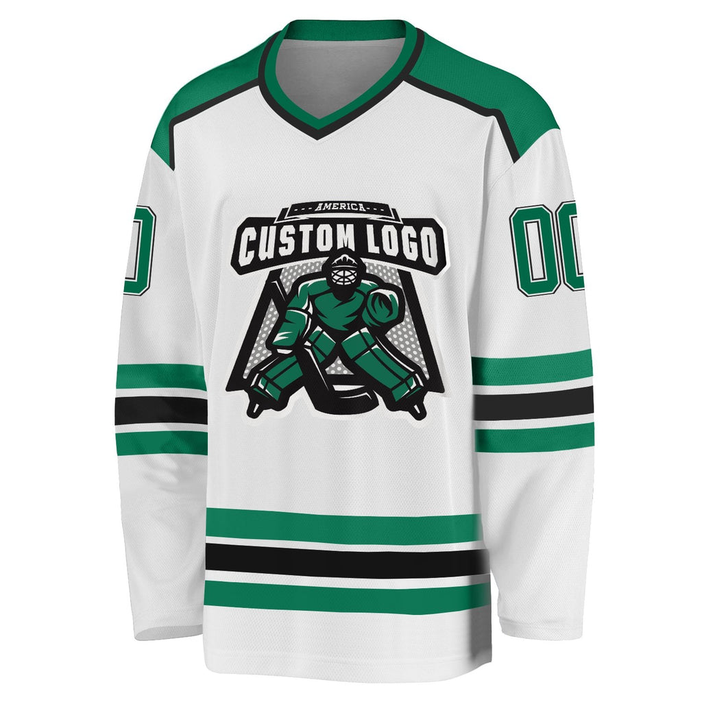 Custom White Kelly Green-Black Hockey Jersey photo 2