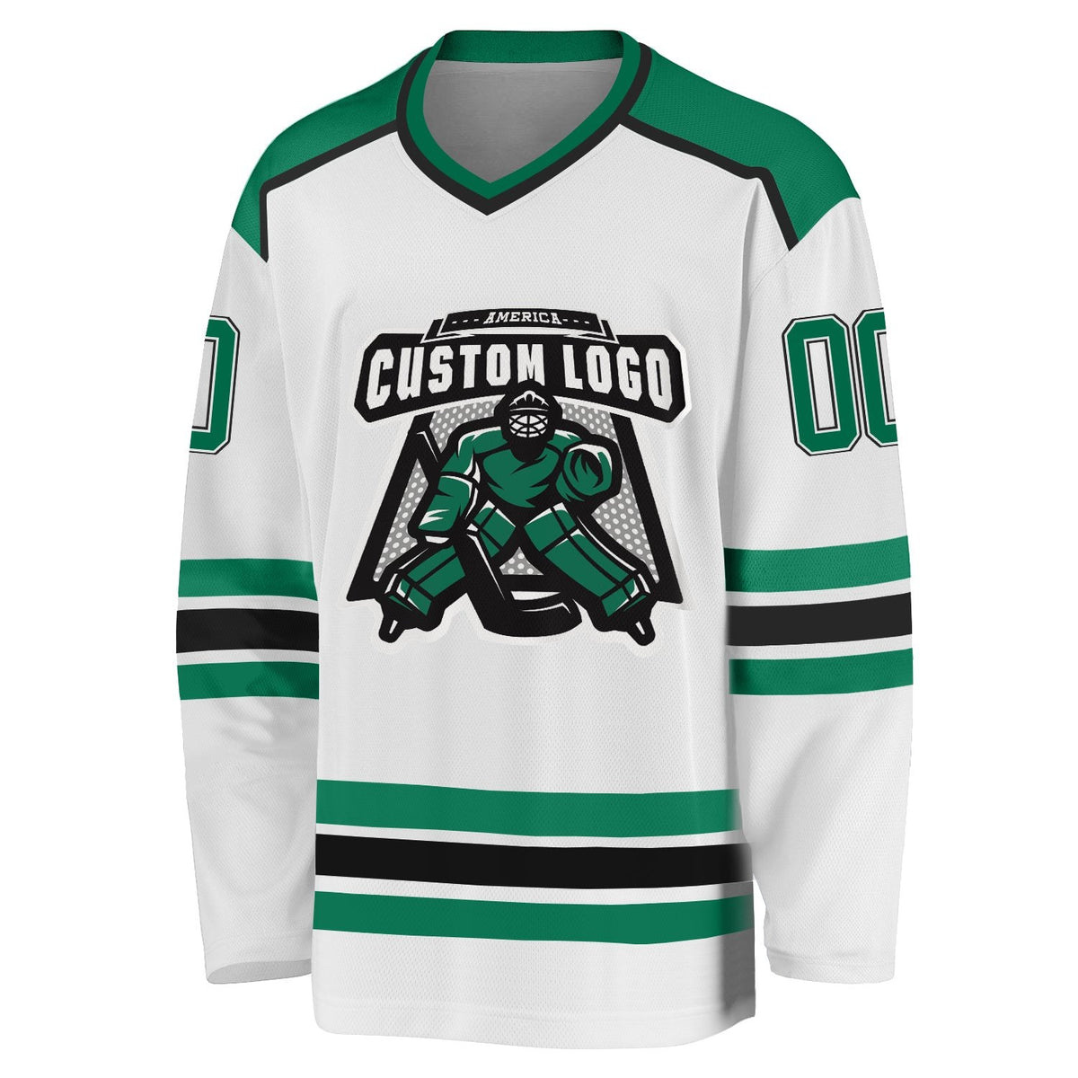 Custom White Kelly Green-Black Hockey Jersey photo 2