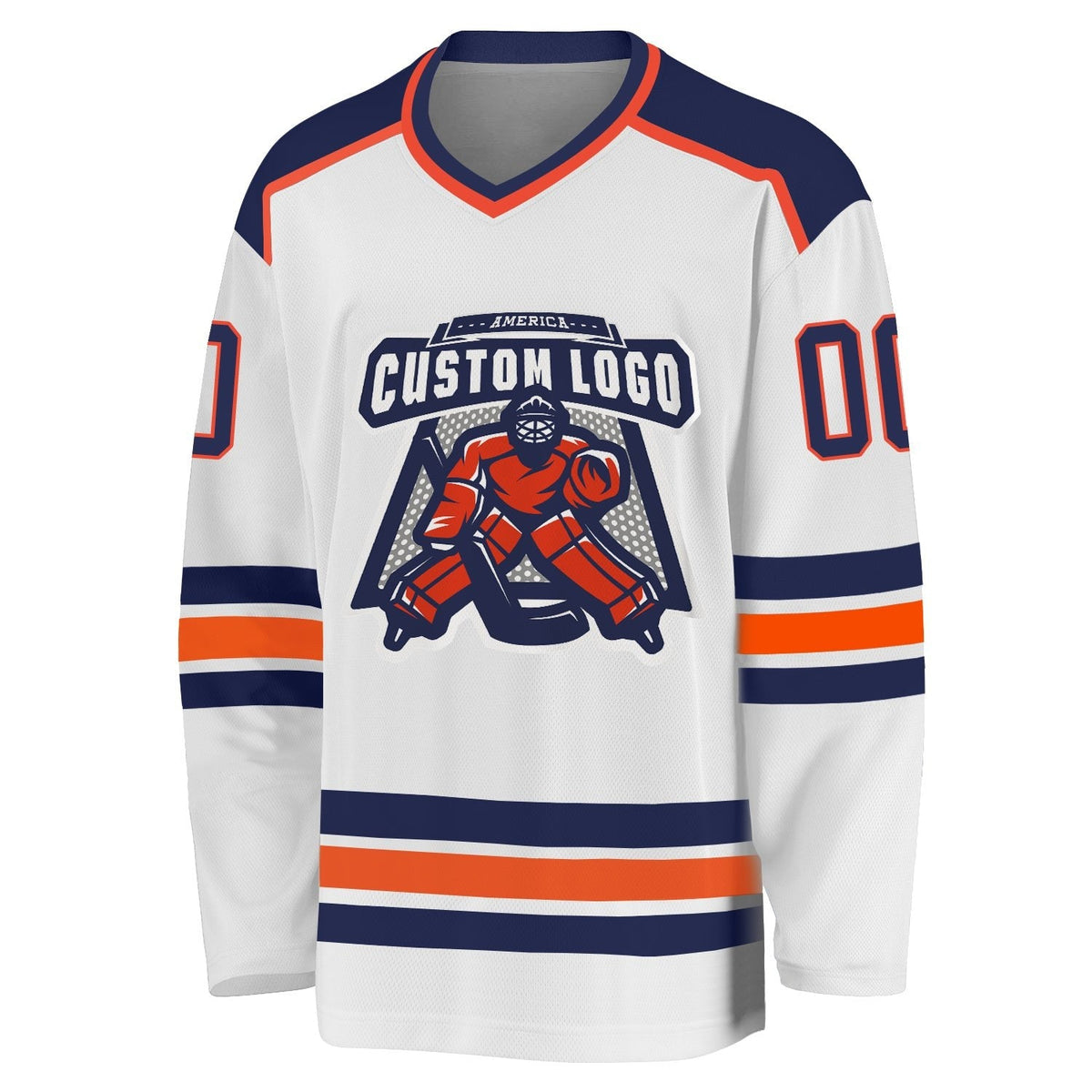 Custom White Navy-Orange Hockey Jersey photo 2