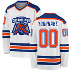 Custom White Orange-Royal Hockey Jersey
