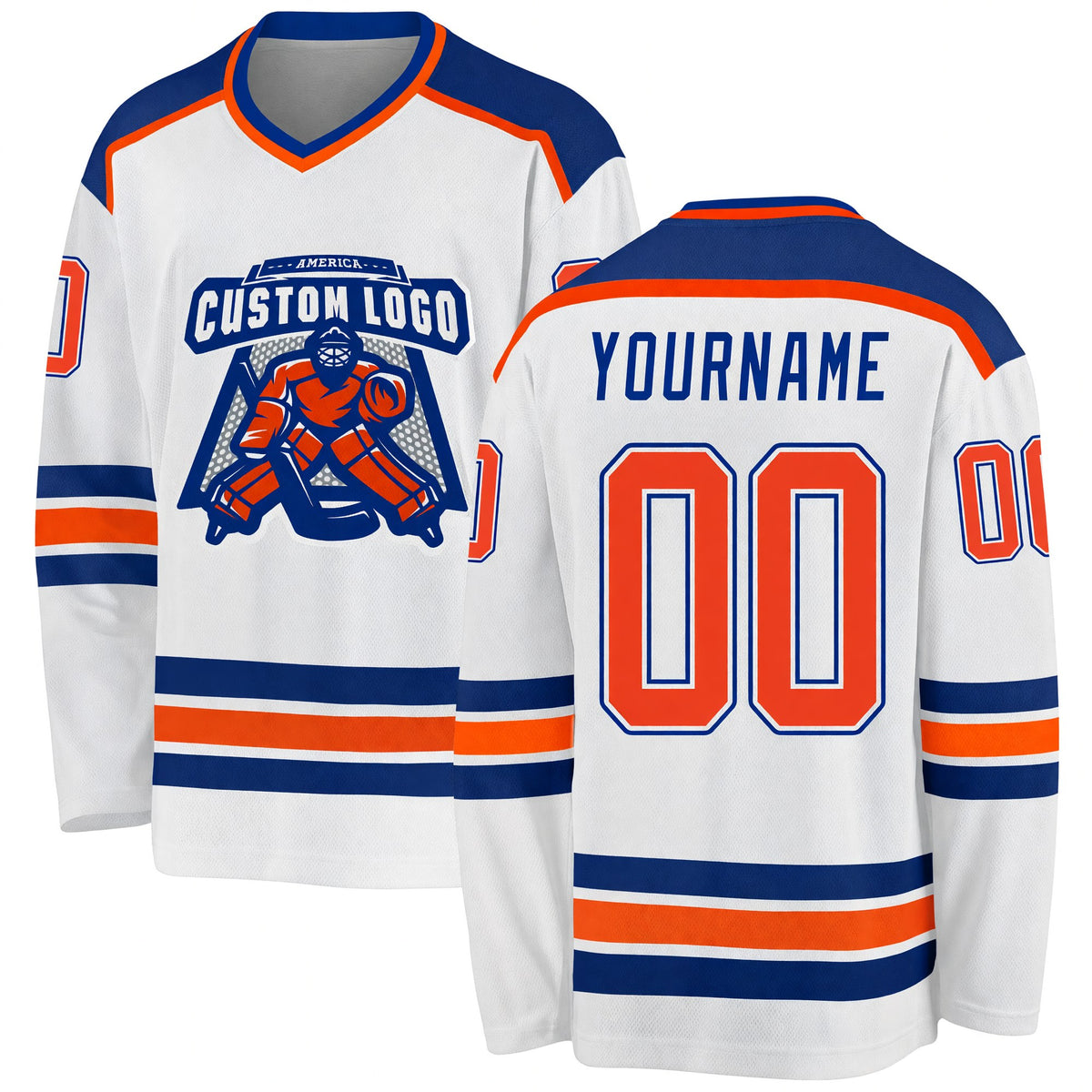 Custom White Orange-Royal Hockey Jersey