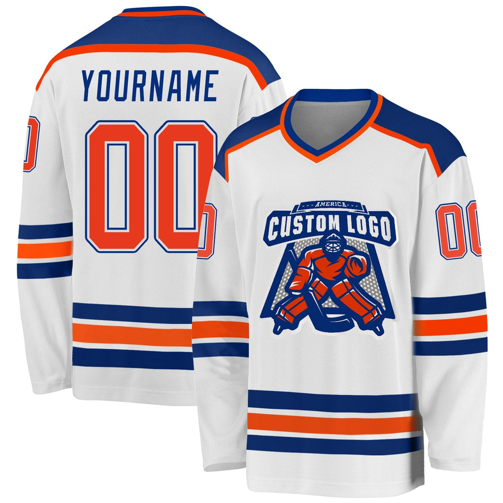 Custom White Orange-Royal Hockey Jersey photo 1