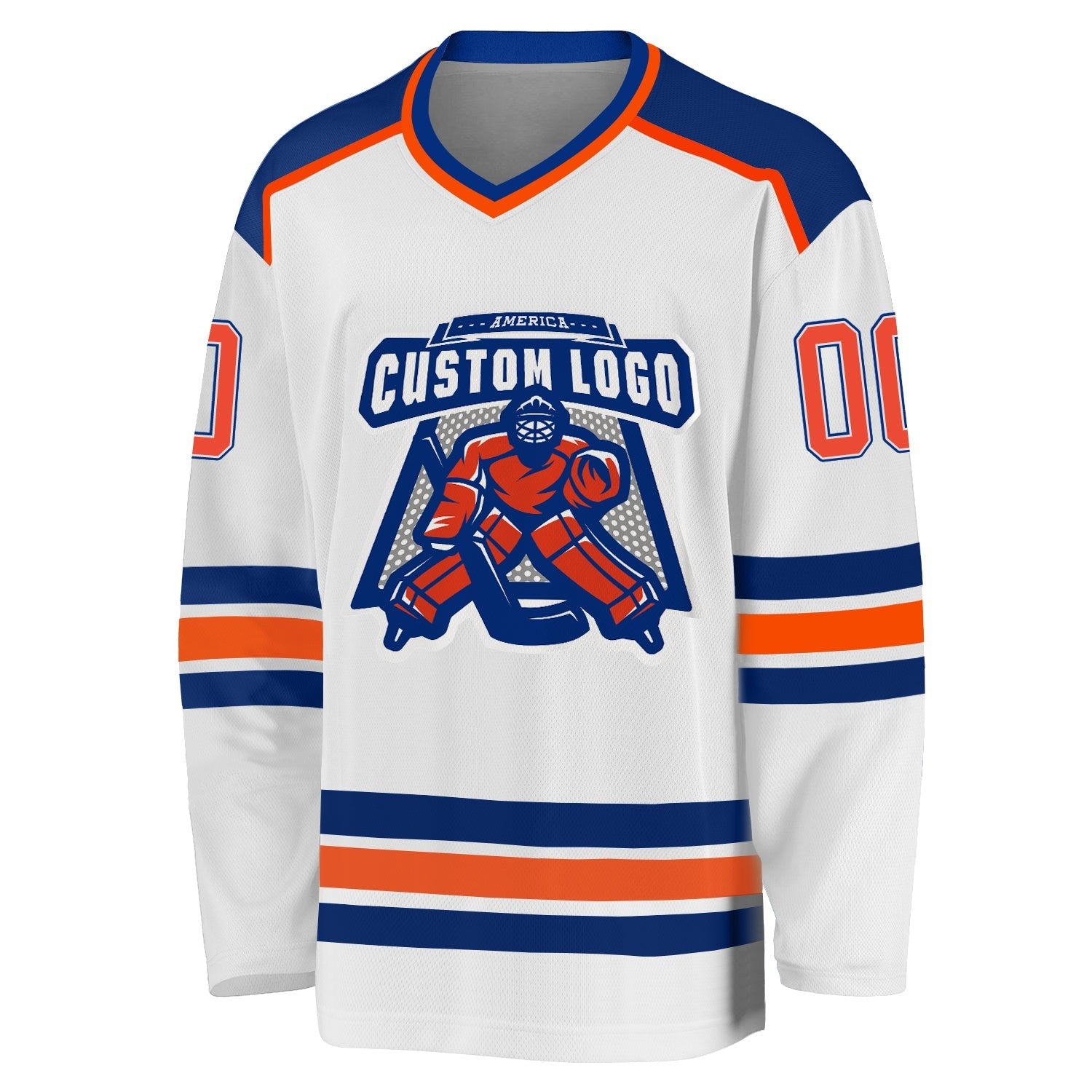 Custom White Orange-Royal Hockey Jersey photo 2