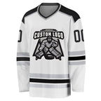 Custom White Black-Gray Hockey Jersey photo 2