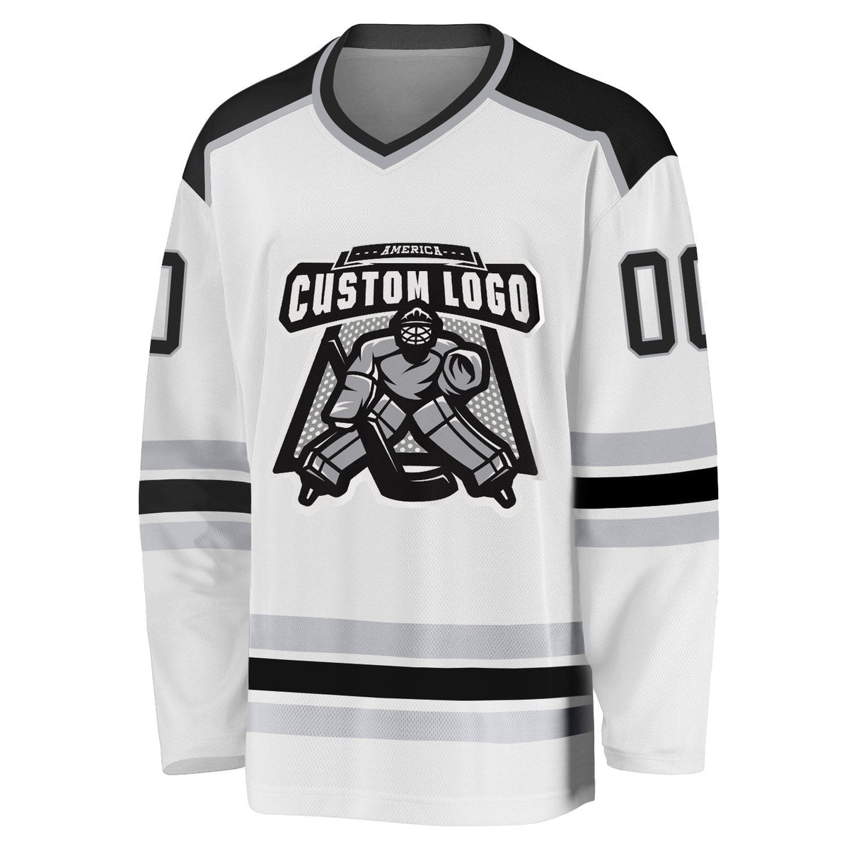 Custom White Black-Gray Hockey Jersey photo 2