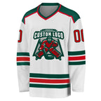 Custom White Red-Green Hockey Jersey photo 2