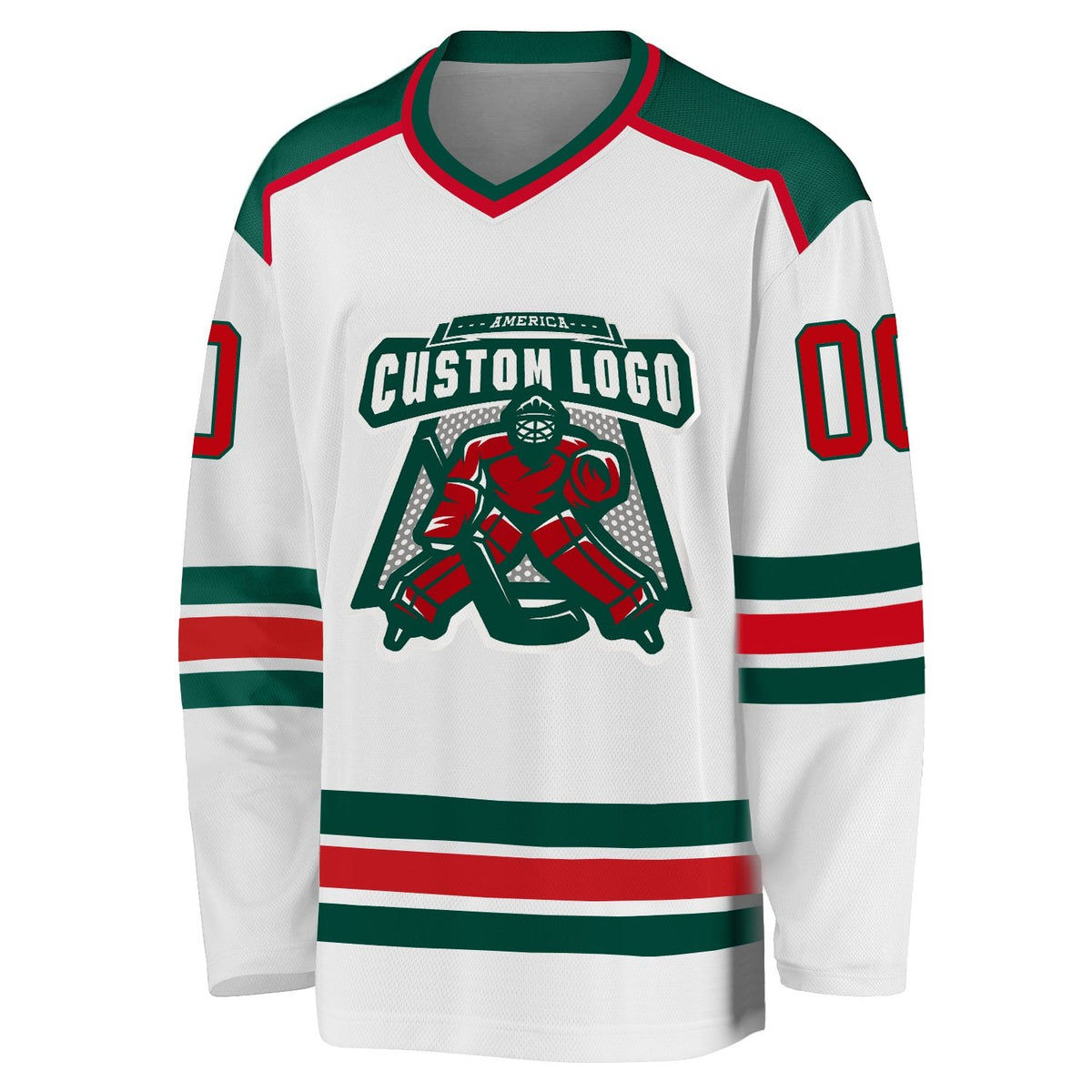 Custom White Red-Green Hockey Jersey photo 2