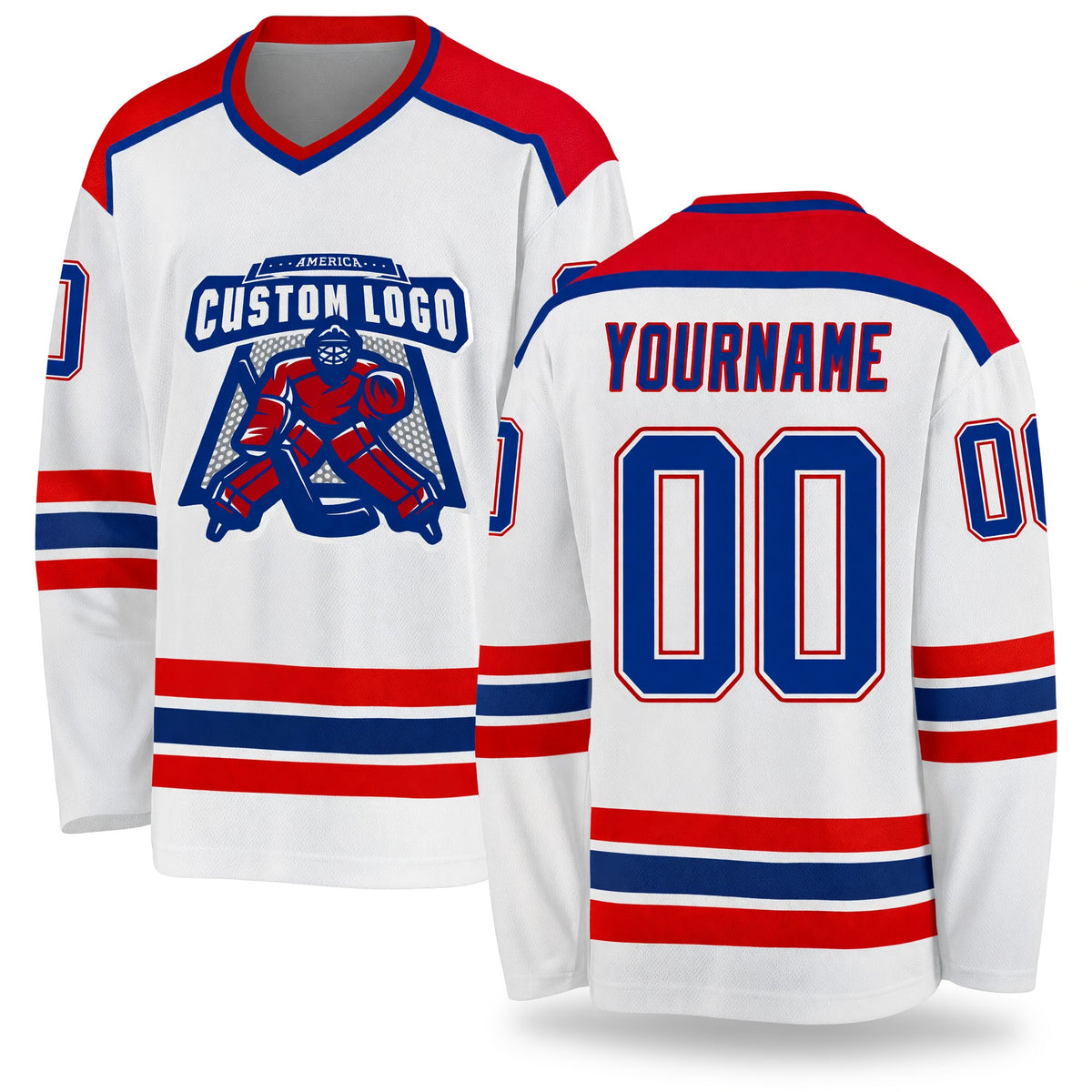 Custom White Royal-Red Hockey Jersey