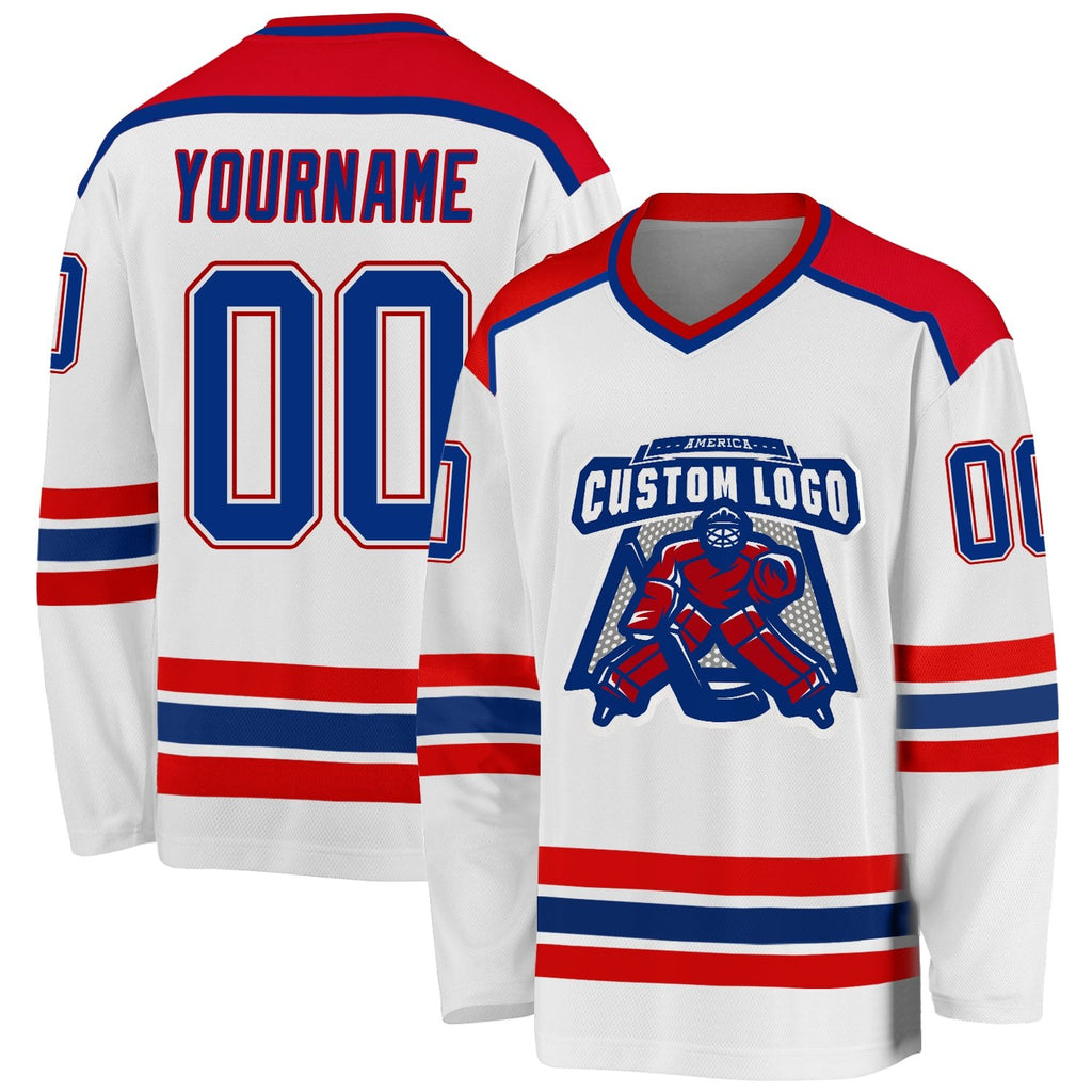 Custom White Royal-Red Hockey Jersey photo 1