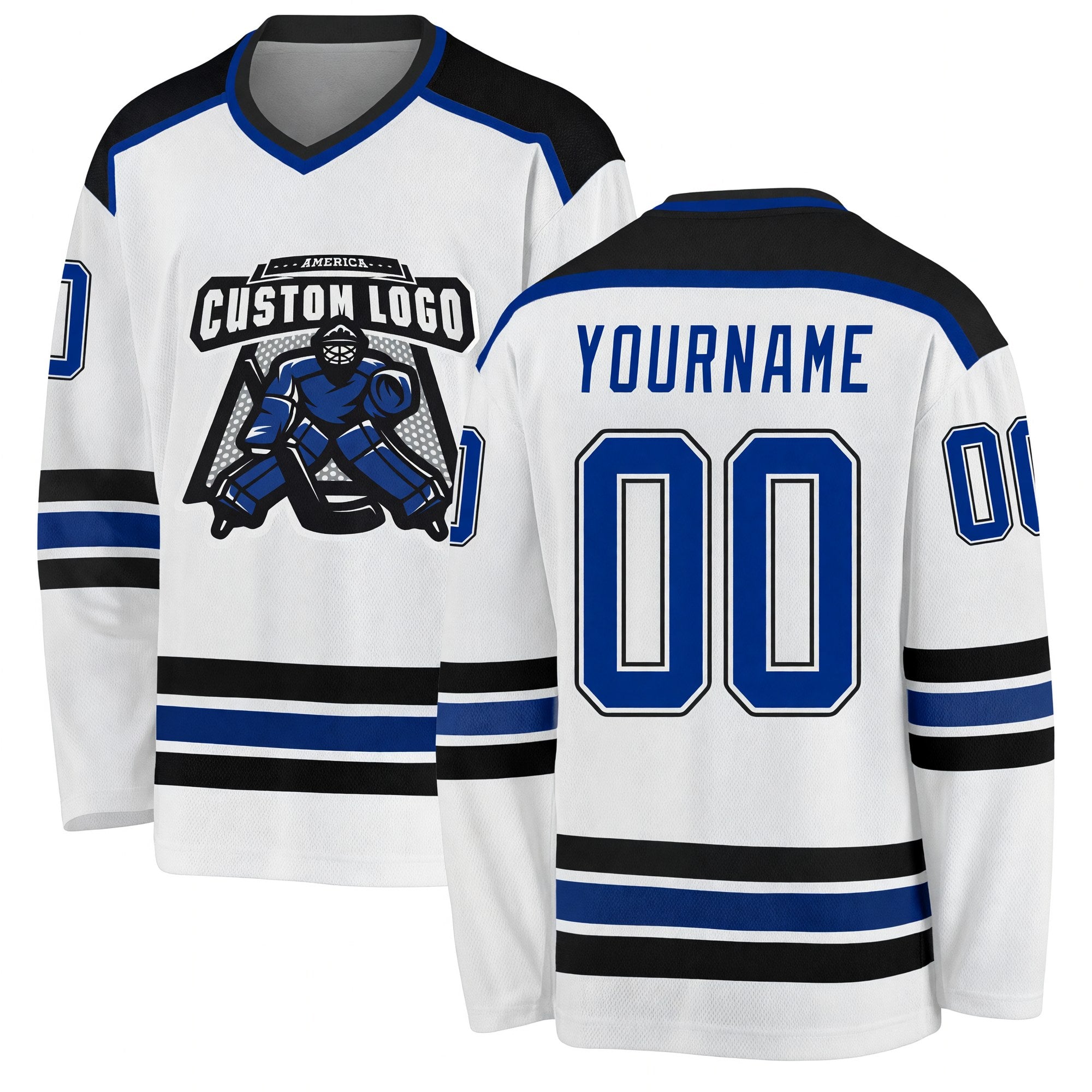Custom White Royal-Black Hockey Jersey