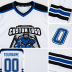 Custom White Royal-Black Hockey Jersey detail