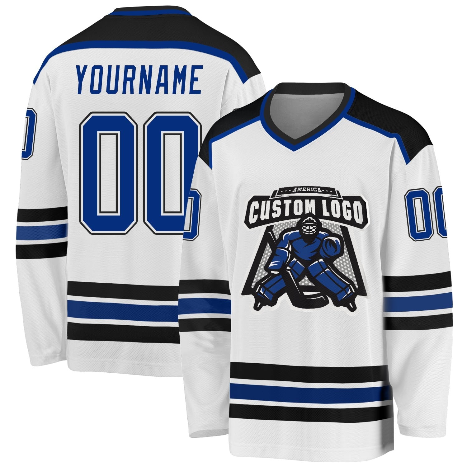 Custom White Royal-Black Hockey Jersey photo 1