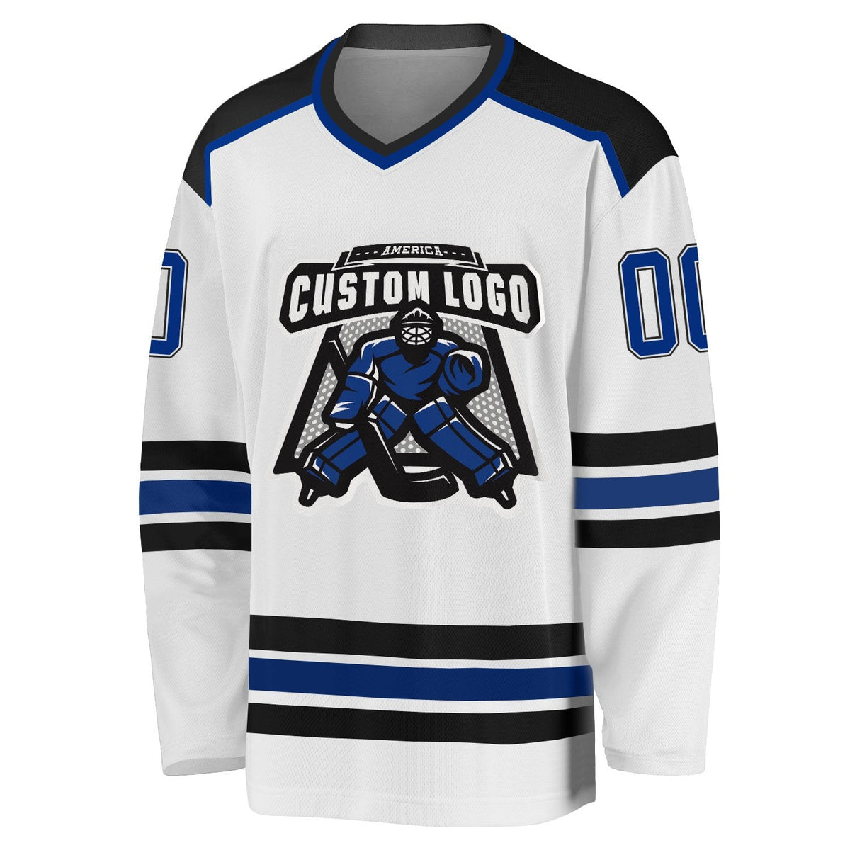 Custom White Royal-Black Hockey Jersey photo 2