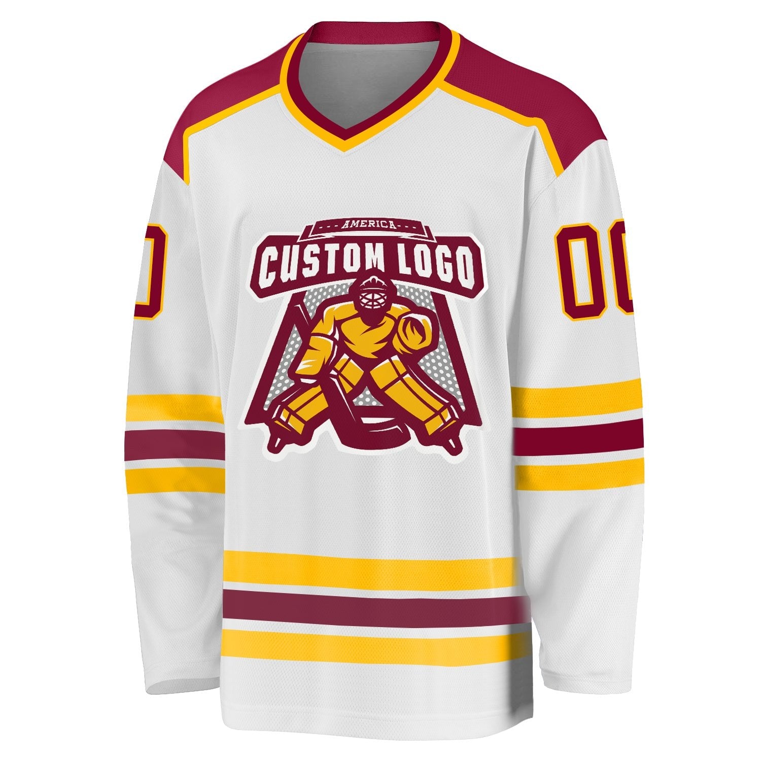 Custom White Maroon-Gold Hockey Jersey photo 2