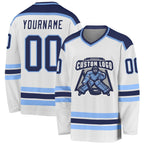 Custom White Navy-Light Blue Hockey Jersey photo 1